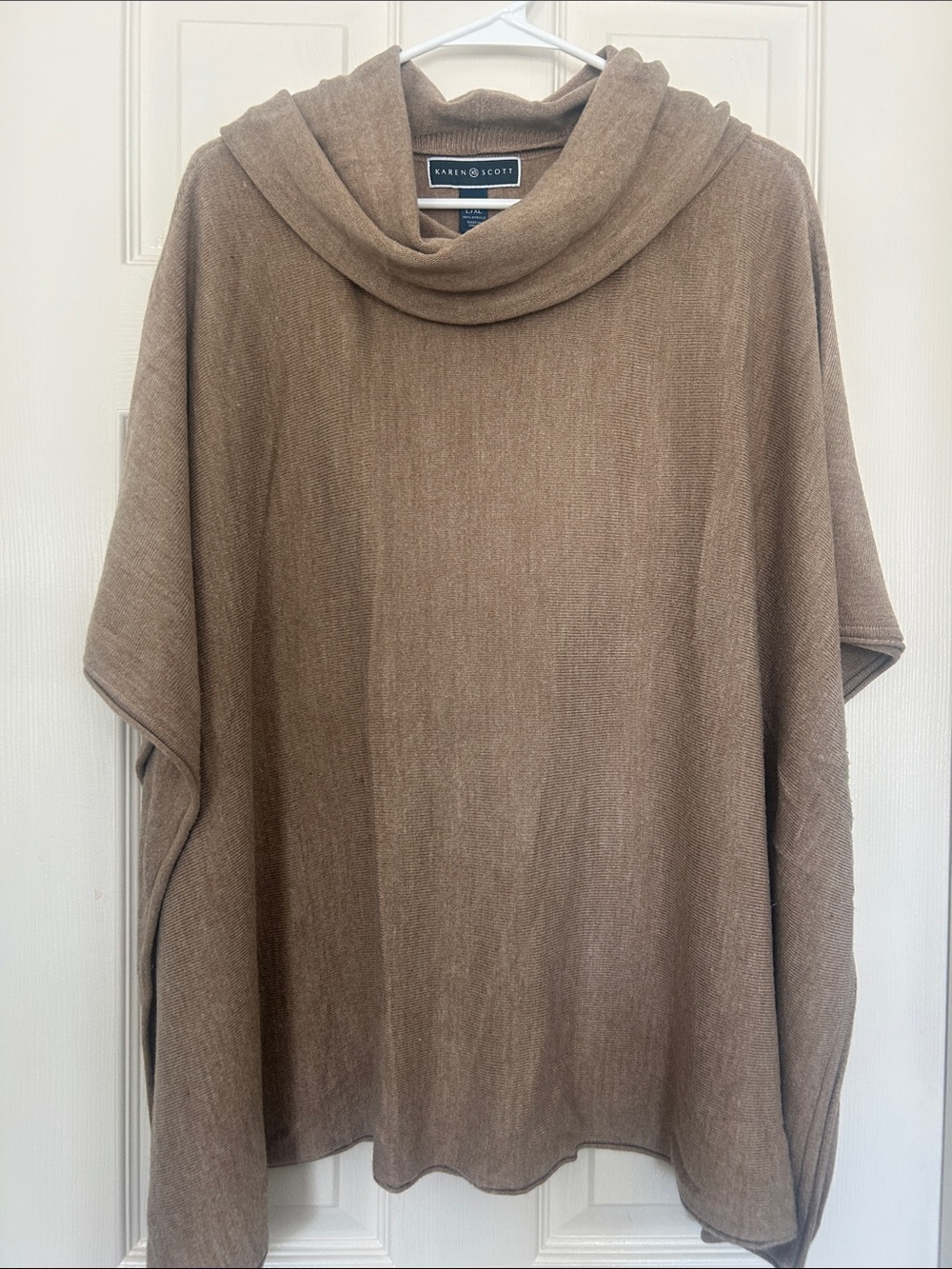 Karen Scott Taupe Hooded Poncho Sweater